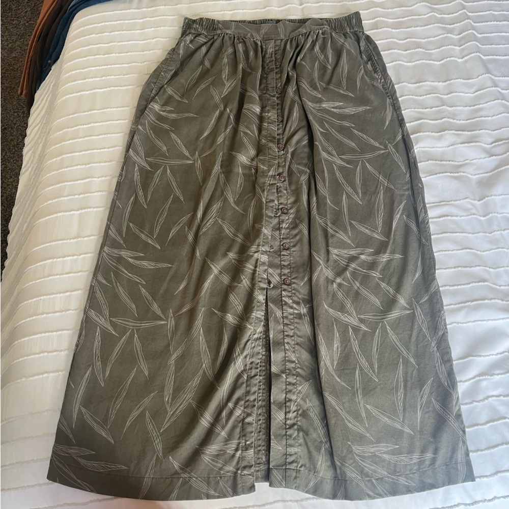 Prana Tencel Maxi Skirt- Button Up Olive Green Bamboo